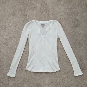 Lucky Brand White Button Front Long Sleeve Top Size Xs